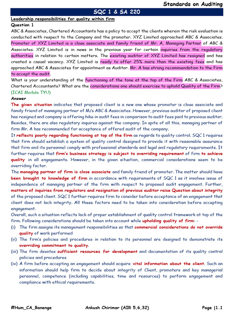 Auditing Standards and Quality Control Insights | PDF | Audit | Auditor ...