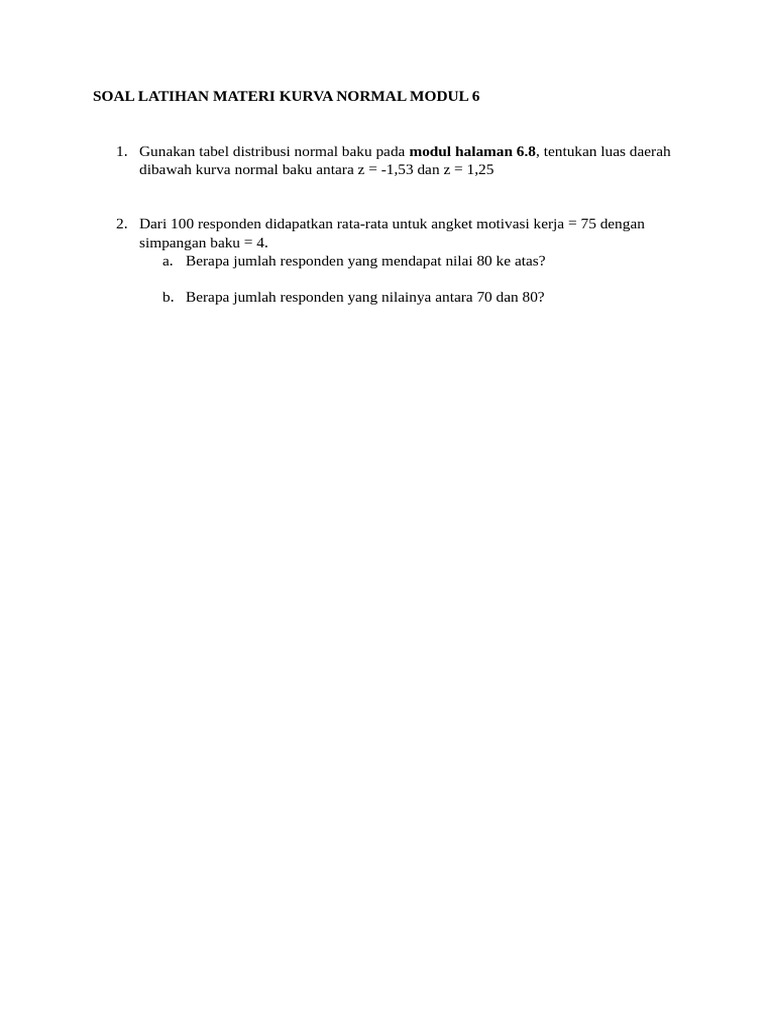 Soal Latihan Kurva Normal Modul 6 | PDF