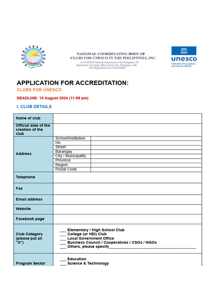 UNESCO Clubs Accreditation Application | PDF