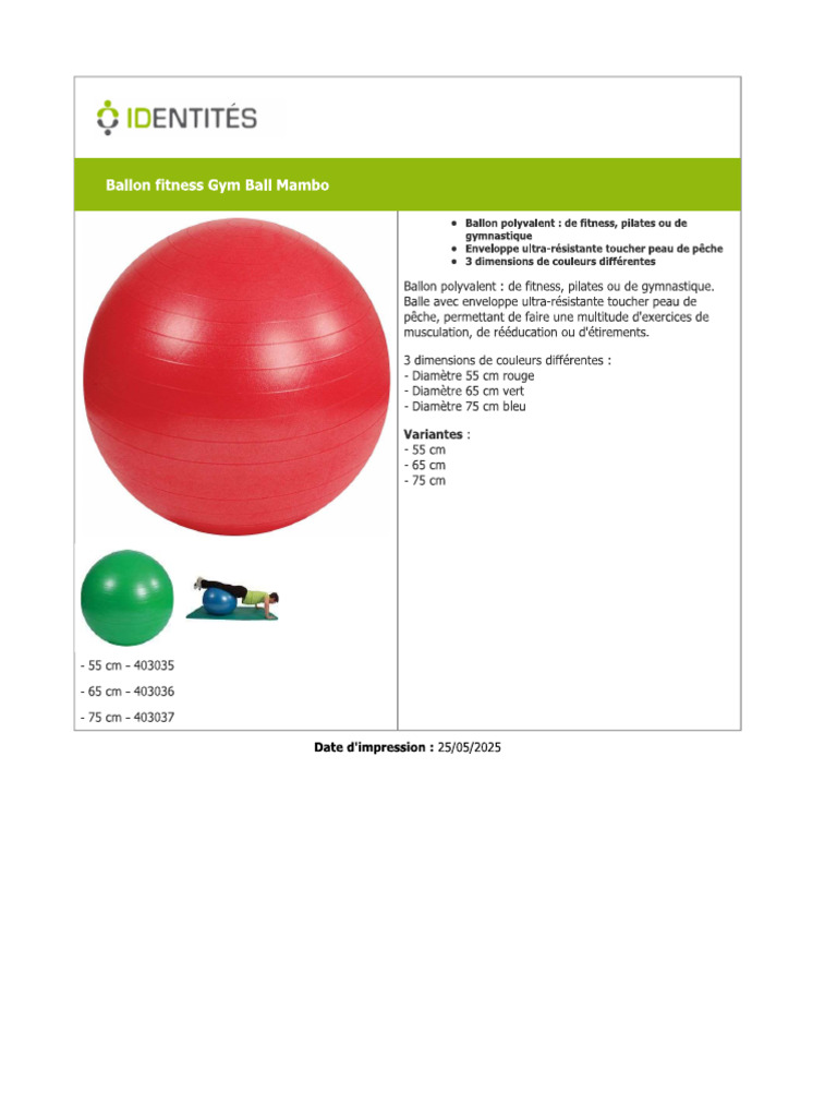 Ballon D'exercice KINGBOO Ballon D'exercice 45-75 Mm Avec Pompe à Air