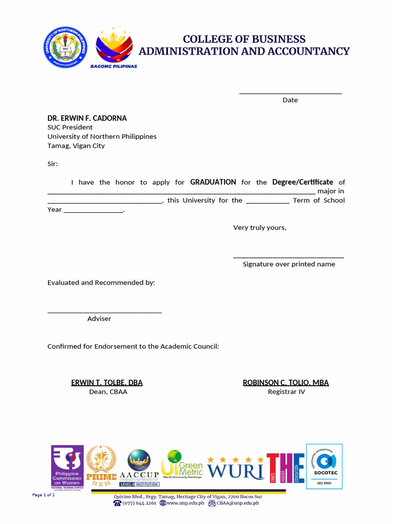 Graduation Application Form Template | PDF