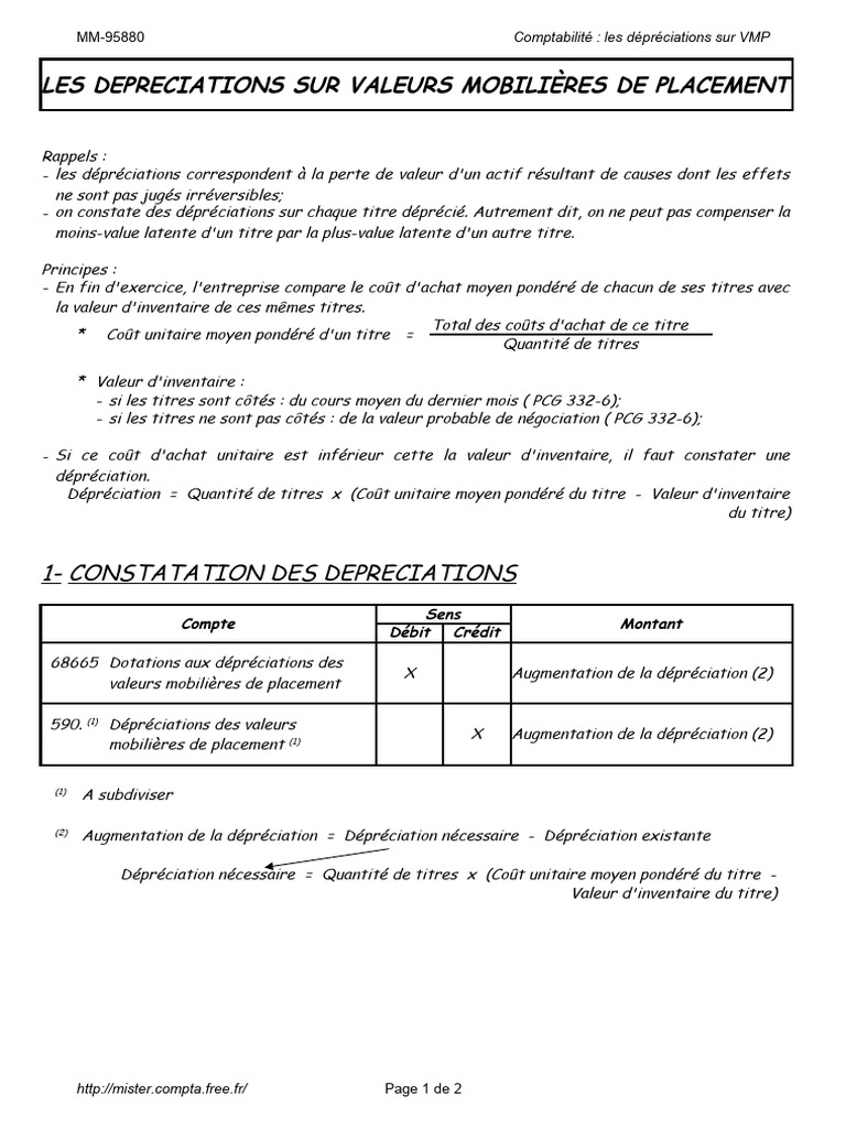 Dépréciations des VMP en comptabilité | PDF | Comptabilité analytique ...
