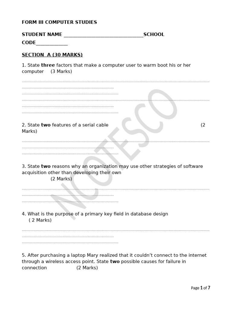 Ncotesco Computer f3 Qns | PDF | Information Technology | Computer ...