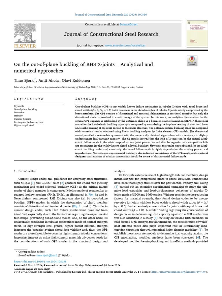 Out-of-Plane Buckling in RHS X-Joints | PDF | Buckling | Truss
