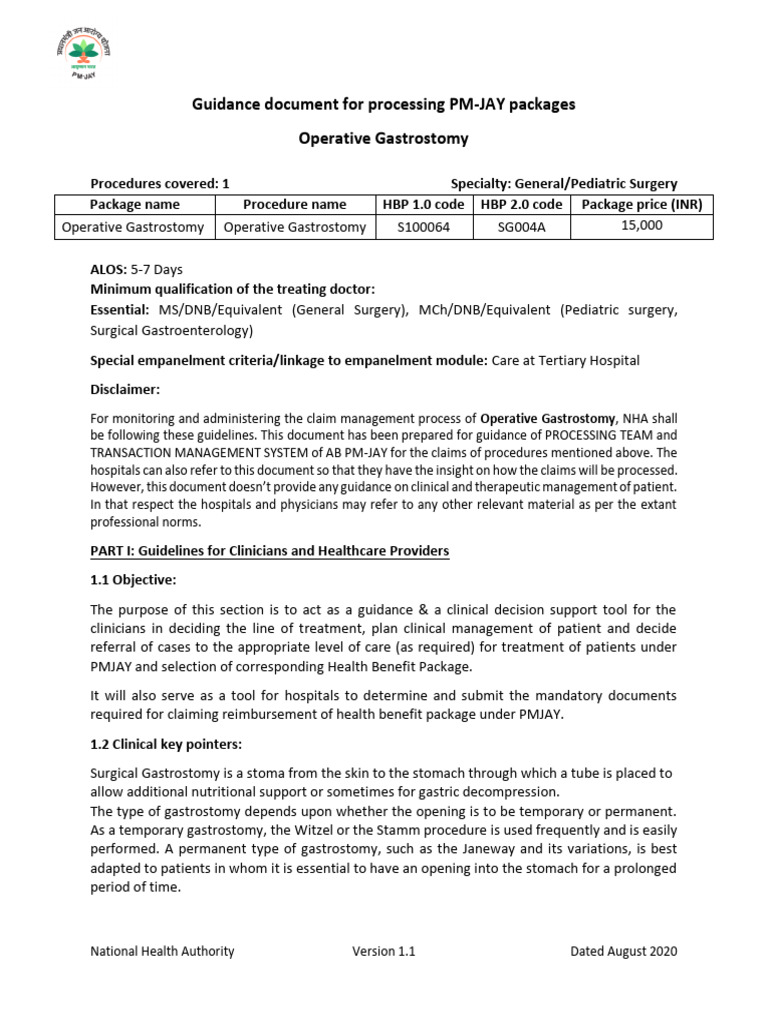 Operative Gastrostomy Guidelines | PDF | Human Diseases And Disorders ...