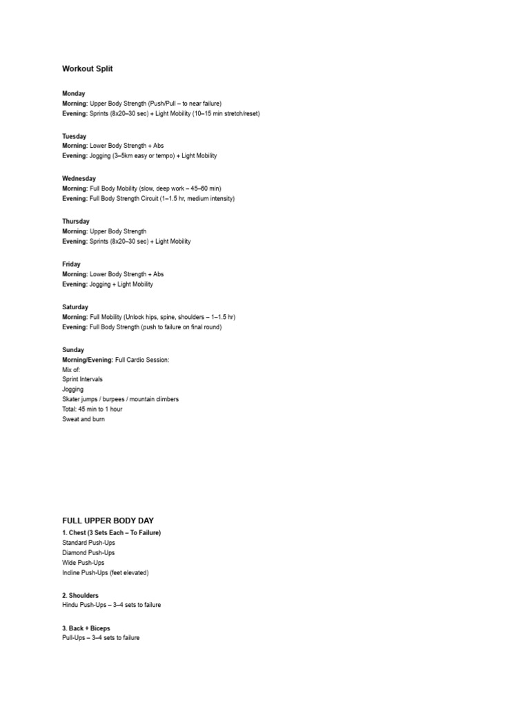 Weekly Workout Split and Routine Guide | PDF | Running ...