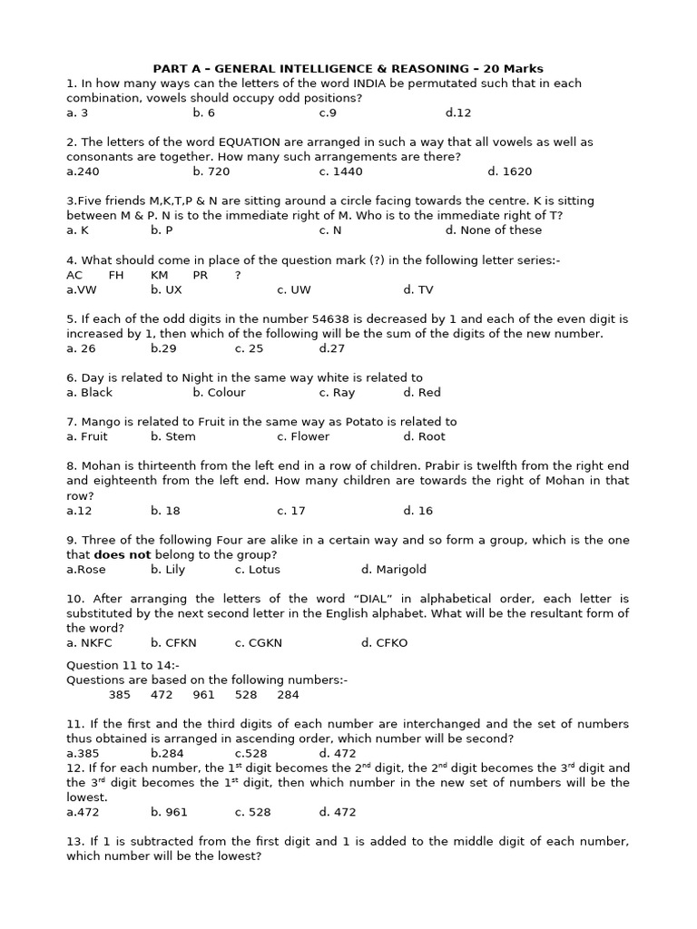 General Intelligence & Reasoning Test | PDF | Adverb | Adjective
