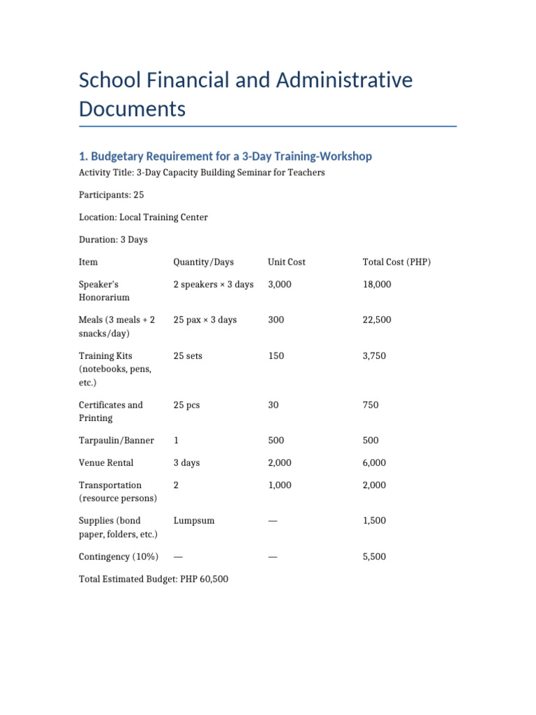 School Financial and Admin Requirements | PDF