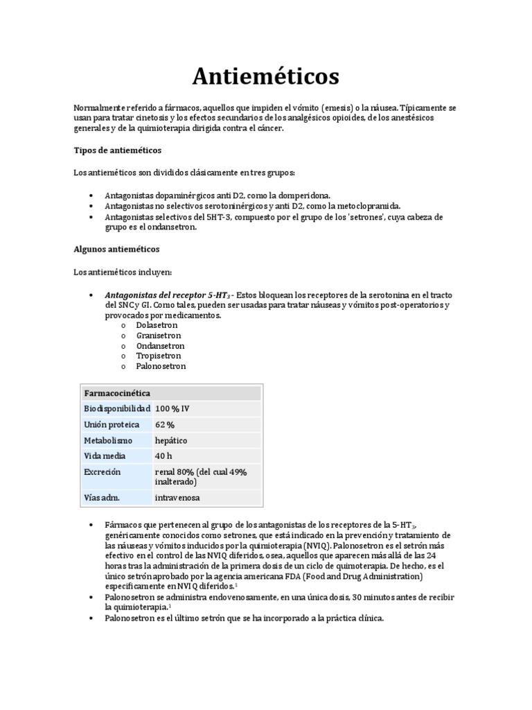 Guía Completa de Antieméticos y Tipos | PDF | Tratamientos médicos