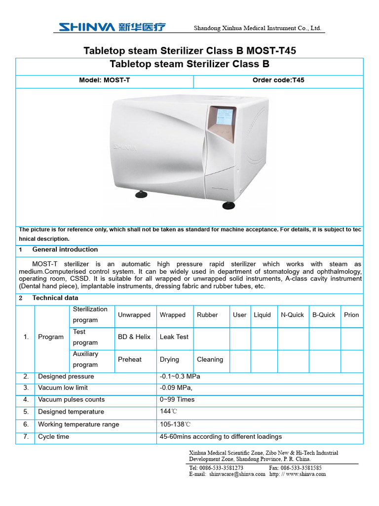 Shinva MOST-T45 Autoclave Overview | PDF | Water | Vacuum