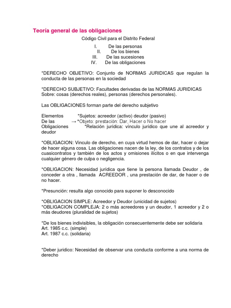 Teoría de las Obligaciones en Derecho Civil | PDF | Intención (Derecho ...