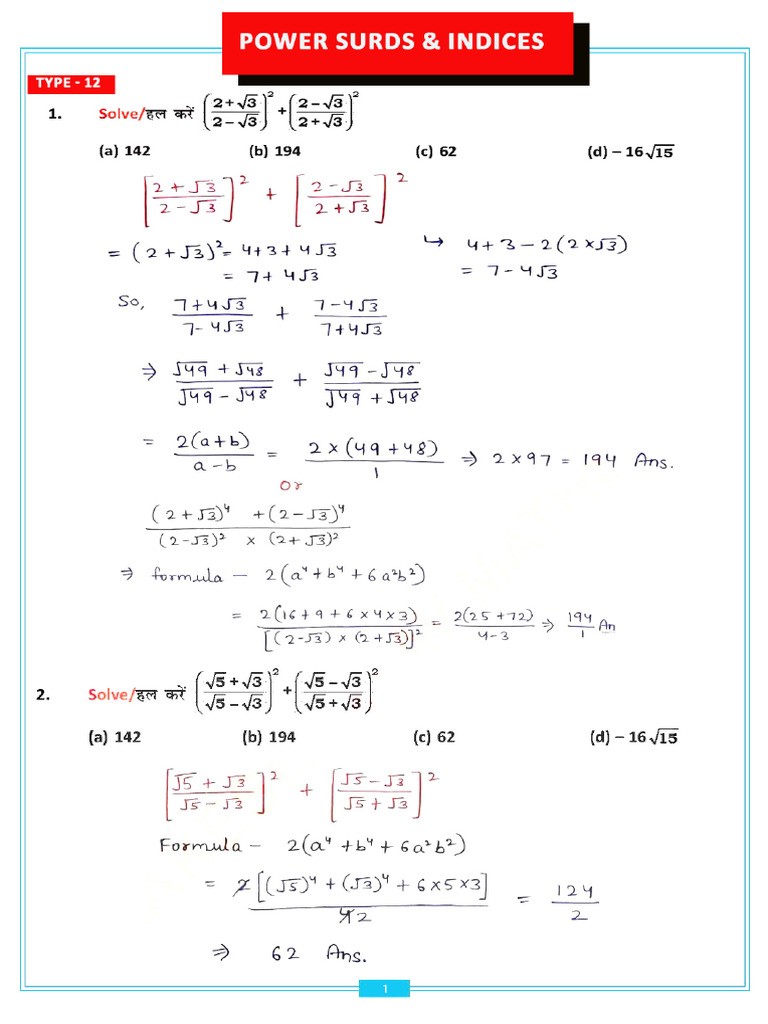 Power Surds Indices Notes 08-03 | PDF