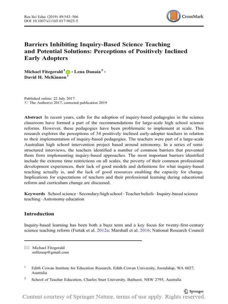 Barriers to Inquiry-Based Science Teaching | PDF | Inquiry Based ...