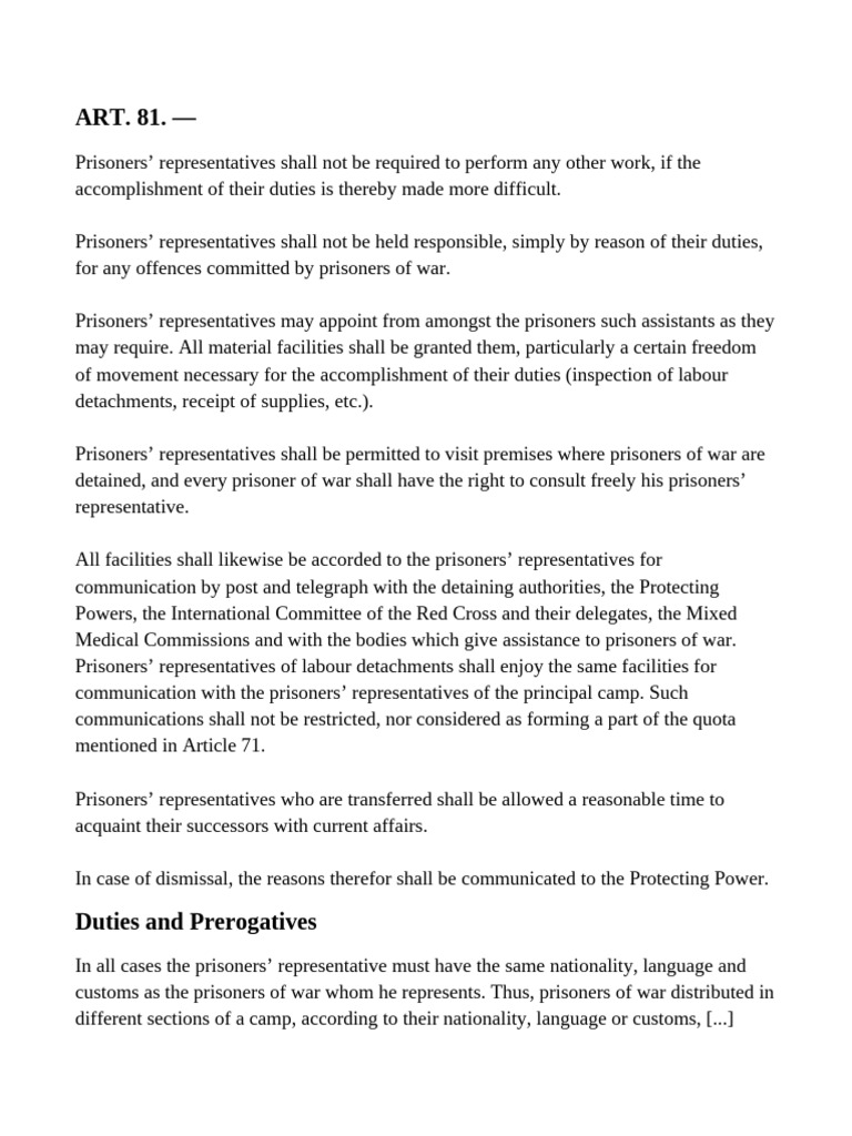 ART 81 Prisoners Representatives | PDF