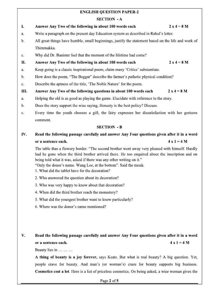 English Model Paper Jr 2 | PDF