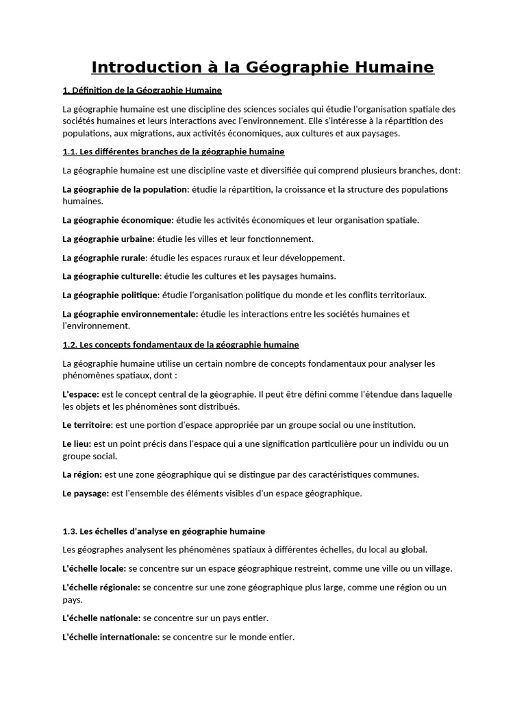 Introduction à la Géographie Humaine | PDF | Géographie | Système d ...