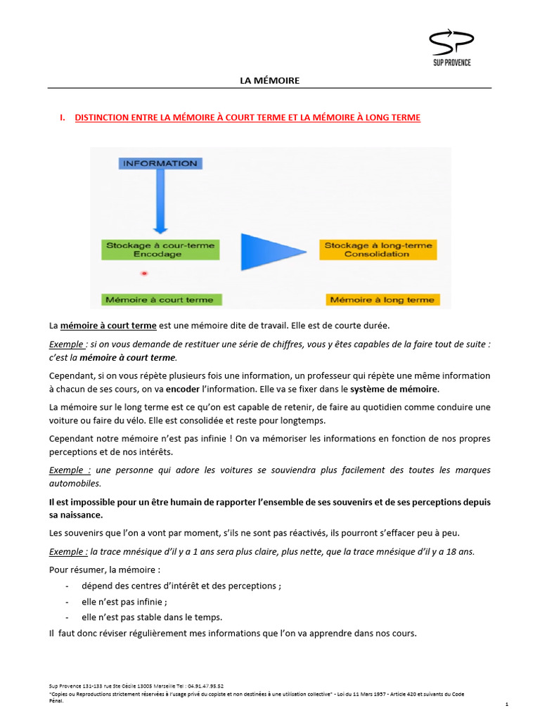 Types et fonctionnement de la mémoire | PDF | Mémoire | Hippocampe ...