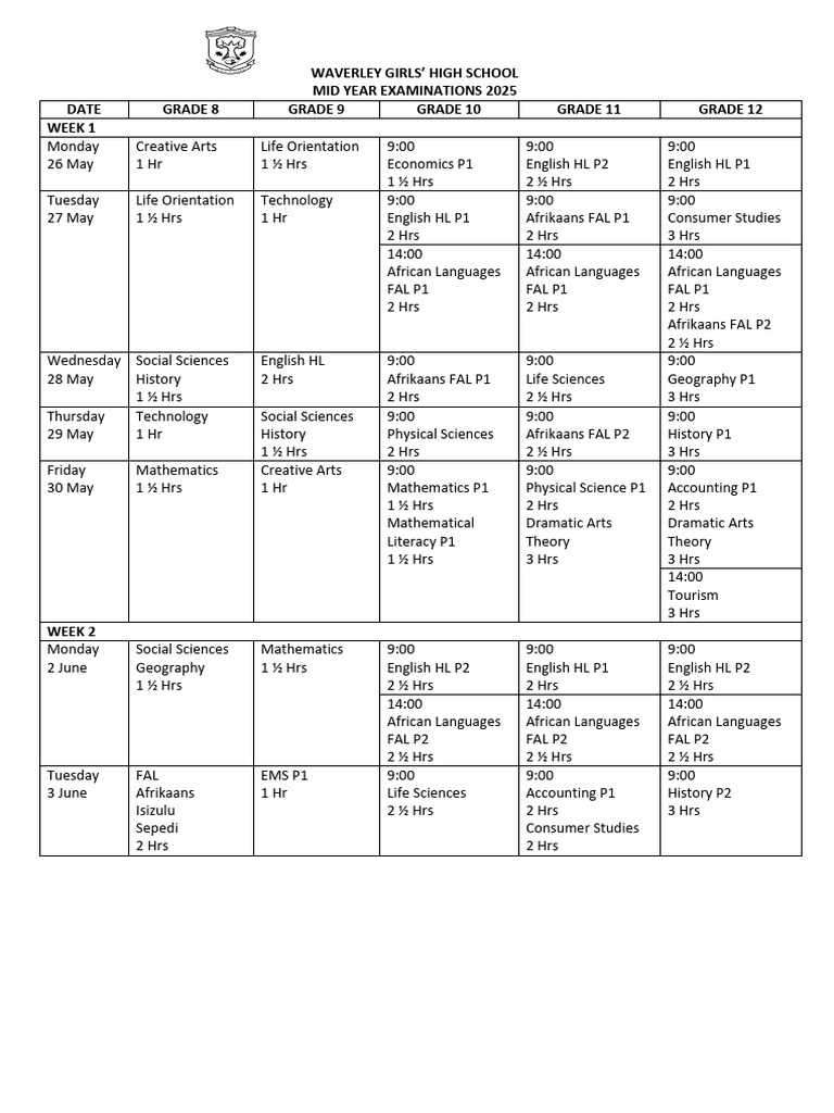GR 8 To 12 June Exam Programme 2025 | PDF | Science