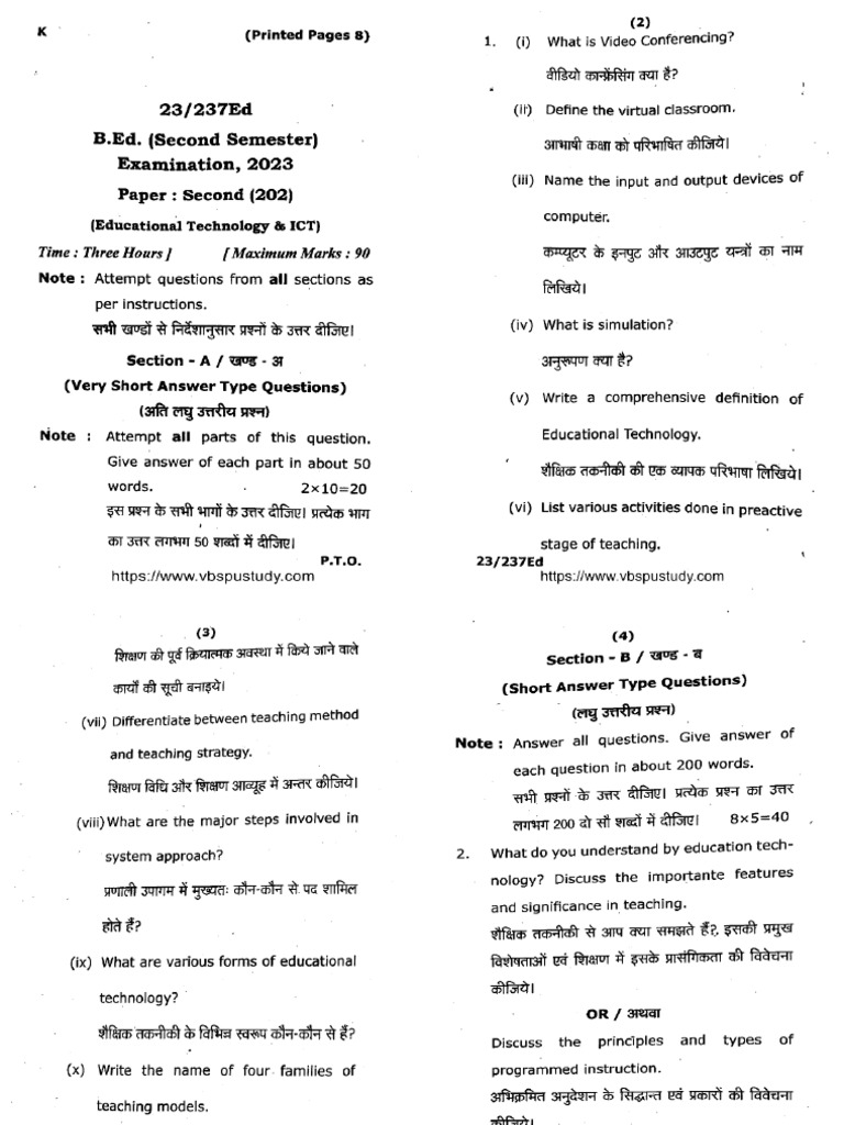 B Ed 2 Sem Educational Technology And Ict 23 237 Ed 2023 1 Pdf