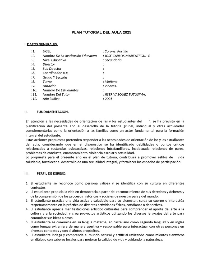 Plan de Tutoría 2025 para Secundaria | PDF | Enseñando | Entorno natural