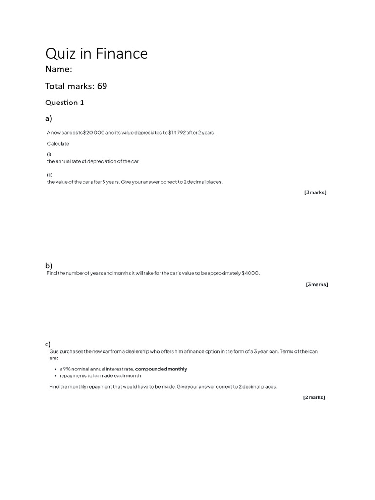 Financial Quiz Questions & Answers | PDF