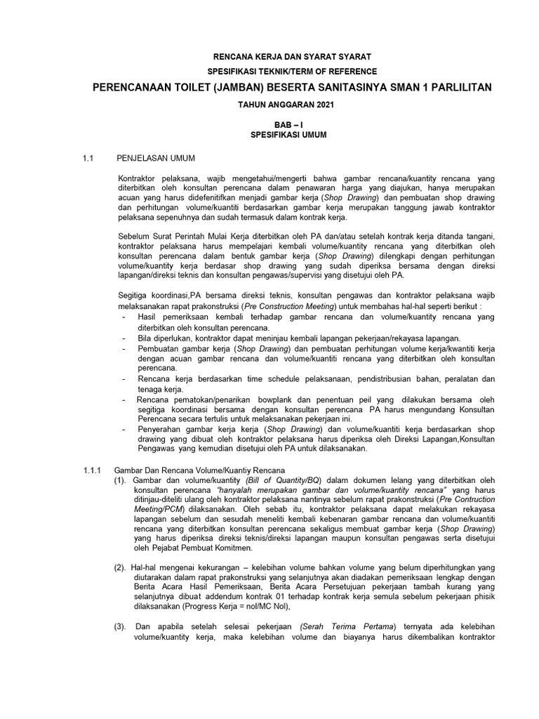 Rks Sman 1 Parlilitan Pemb. Toilet Tu | PDF