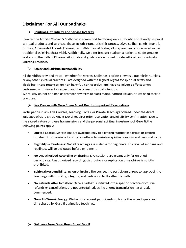 Disclaimer For All Our Sadhaks_Actual | PDF | Guru | Religious Faiths