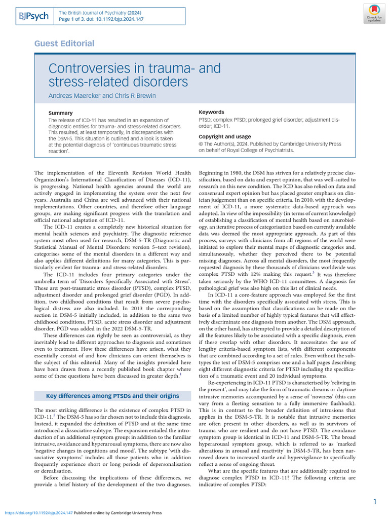 Controversies in Trauma and Stress Related Disorders | PDF | Complex ...