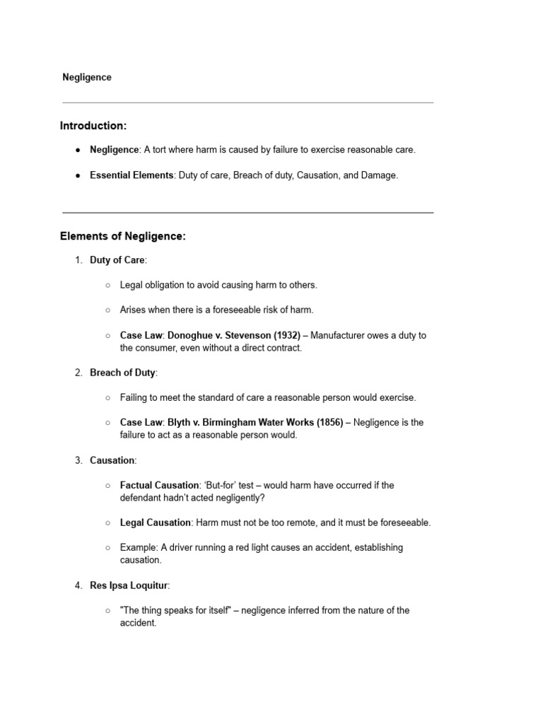 Understanding Negligence in Tort Law | PDF