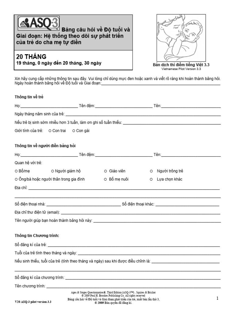 ASQ3 - version 3.3 20 months bảng hỏi TLHKT | PDF