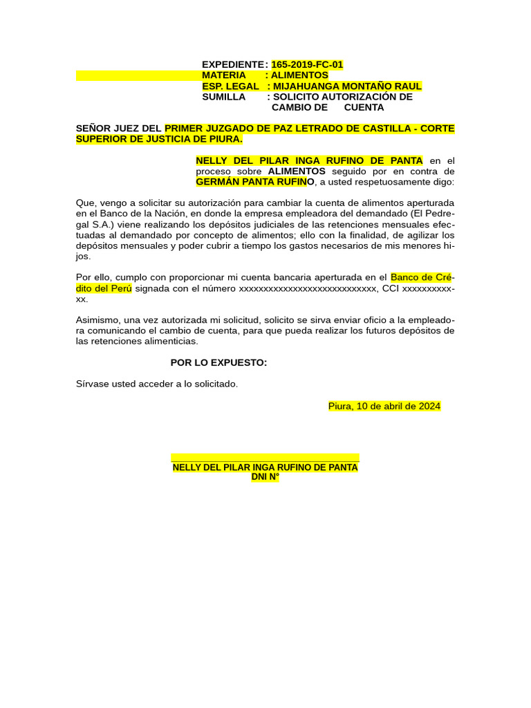 Solicitud de Cambio de Cuenta Bancaria | PDF