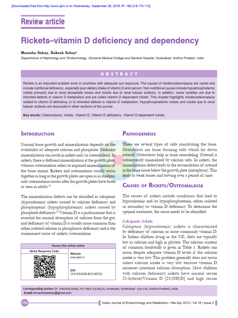 Rickets-Vitamin D Deficiency and Dependency | PDF | Vitamin D | Bone