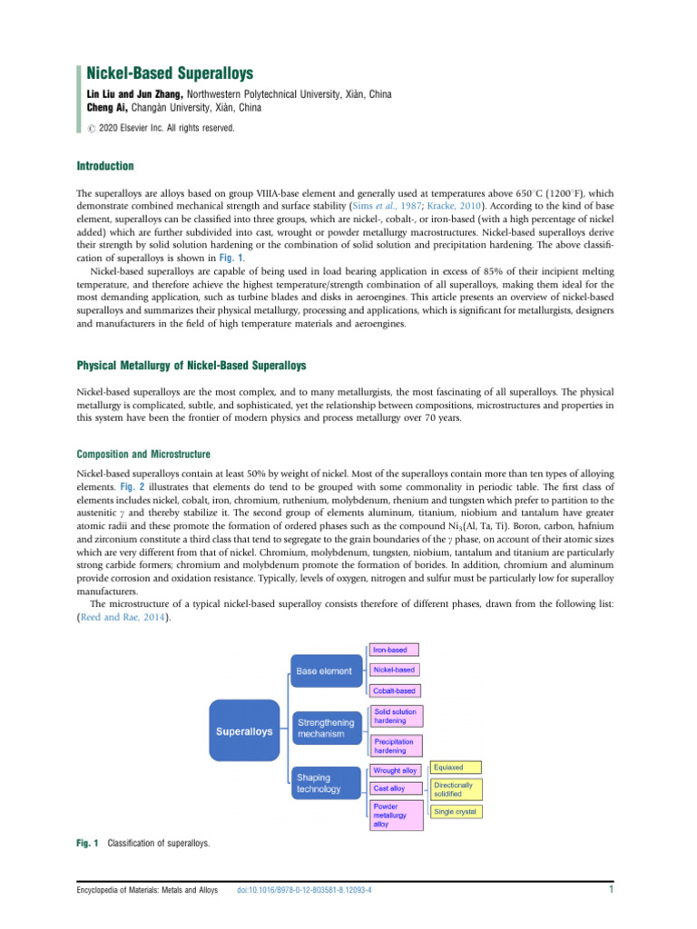 Overview of Nickel-Based Superalloys | PDF | Creep (Deformation ...