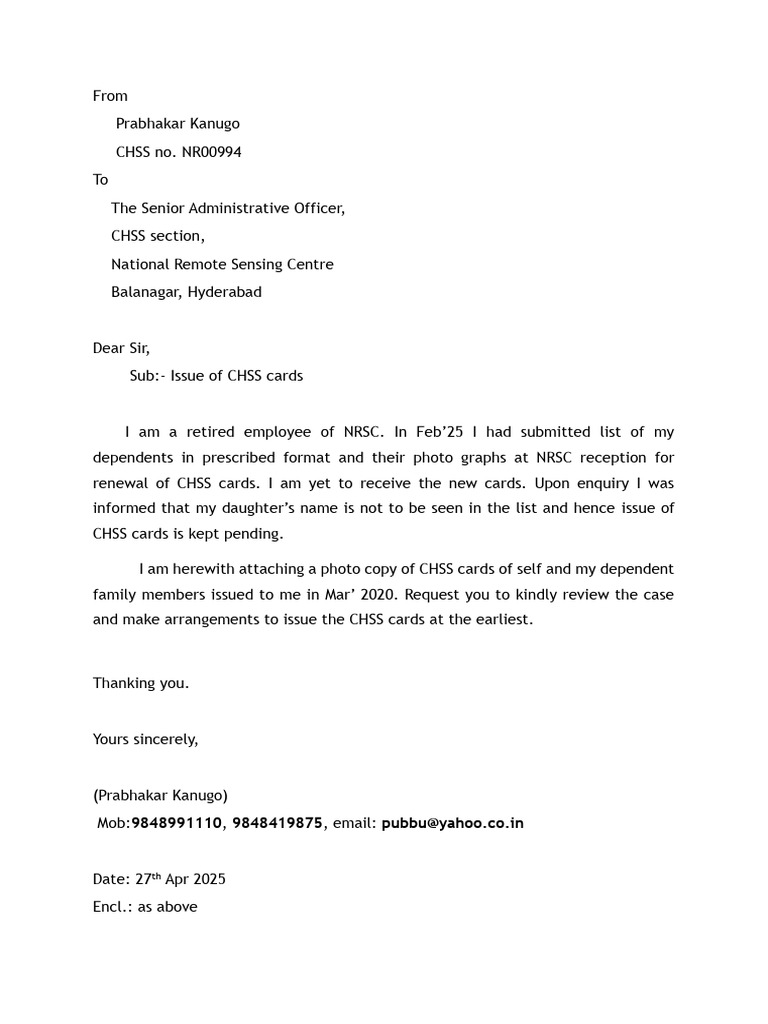 Request for CHSS Card Renewal | PDF