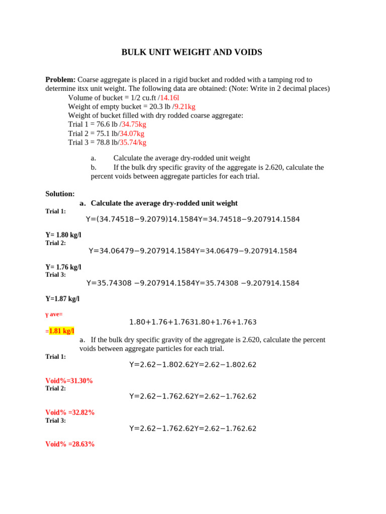Average Dry Rodded Unit Weight | PDF