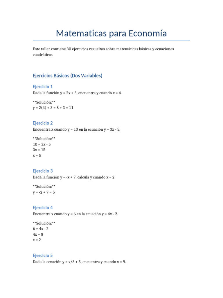 Ejercicios de Matemáticas para Economía | PDF | Ecuaciones | Matemáticas