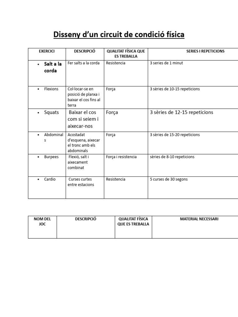 Fitxa - Disseny Circuit Condició Física I Activitat Lúdica | PDF