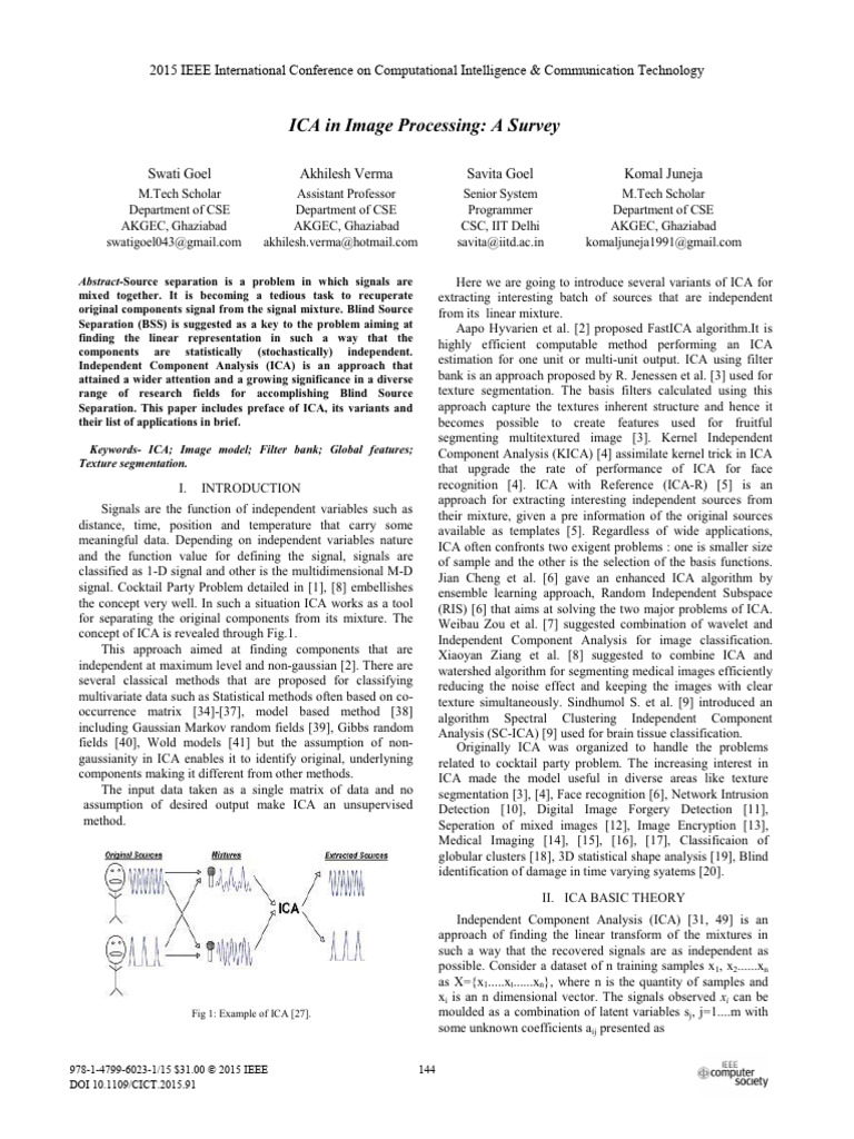 ICA Techniques in Image Processing Survey | PDF | Matrix (Mathematics ...