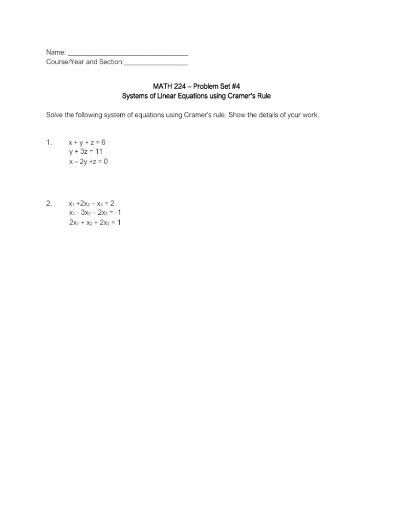 Problem Set 4 CramersRule Final | PDF