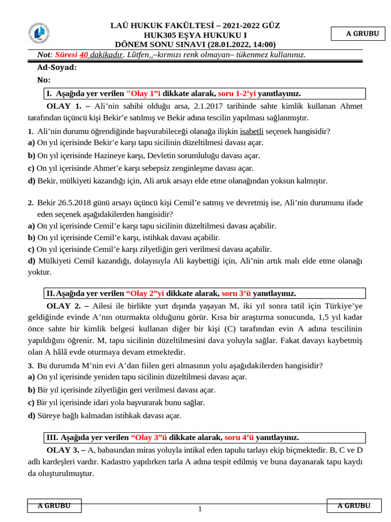 H305 Eşya H I Final A | PDF