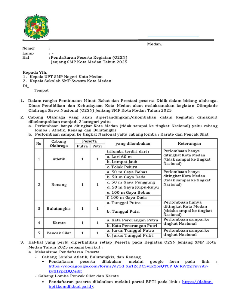Panduan Pendaftaran O2SN SMP 2025 | PDF