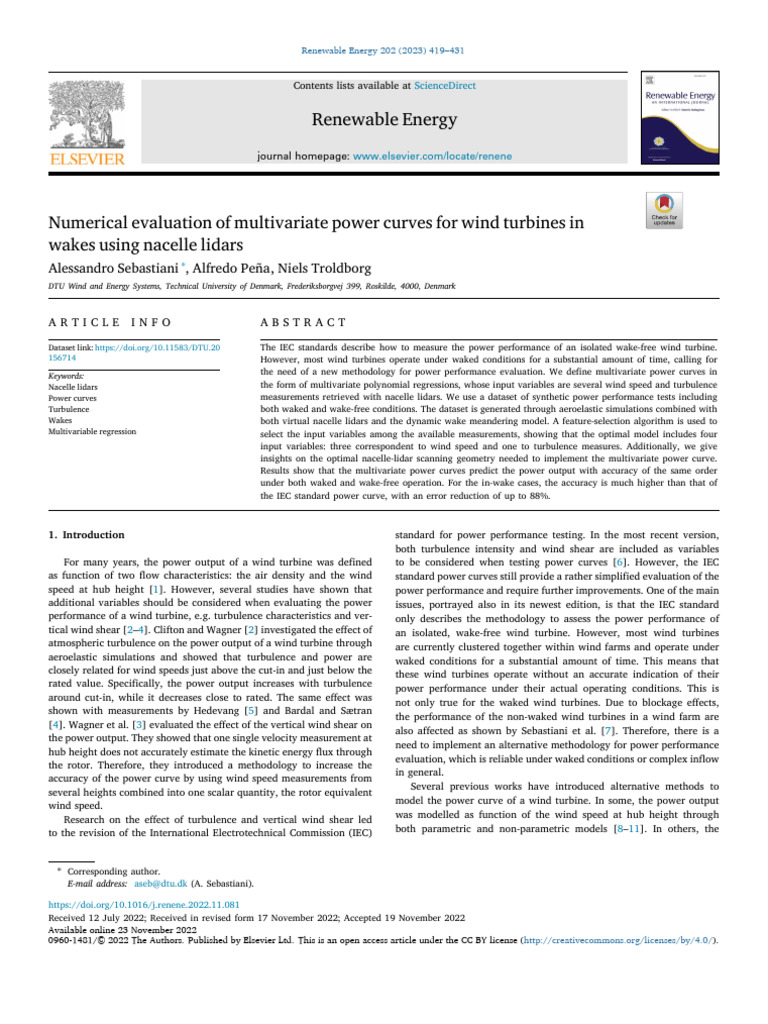 Multivariate Power Curves for Wind Turbines | PDF | Turbulence | Lidar