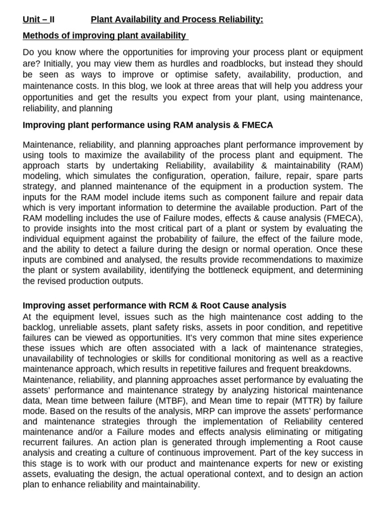 Enhance Plant Reliability & Availability | PDF | Systems Engineering