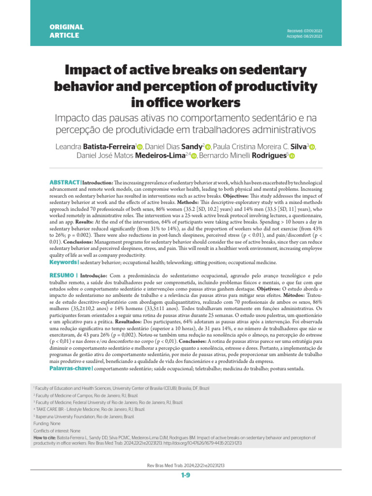 Active Breaks Reduce Sedentary Behavior | PDF | Sedentary Lifestyle
