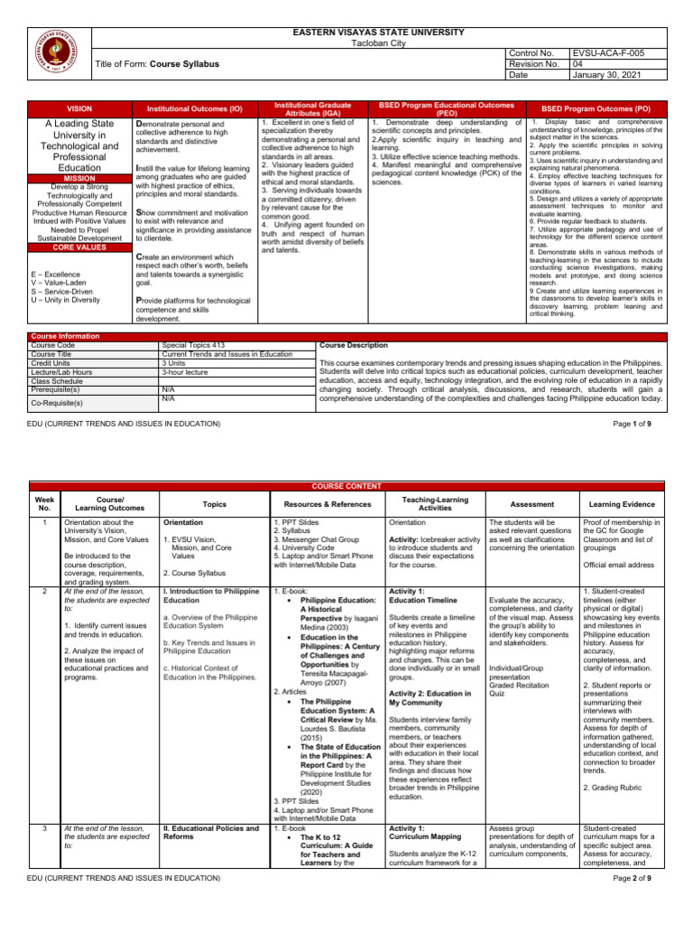 Current Trends in Philippine Education | PDF | Inclusion (Education ...