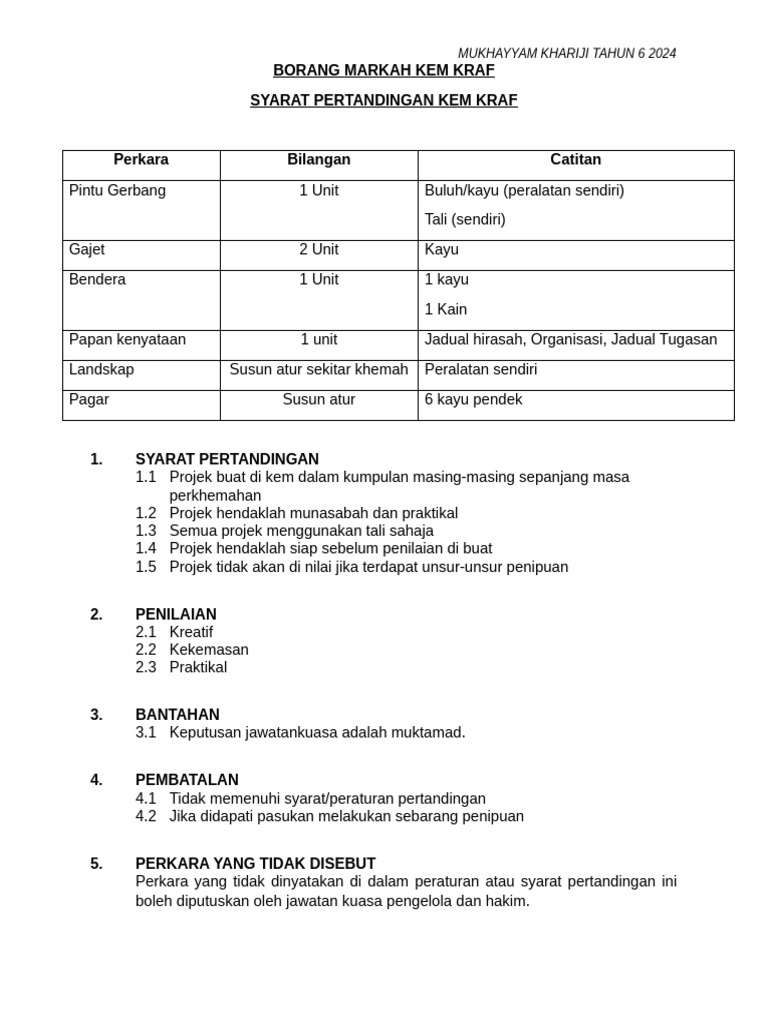 Borang Markah Kem Kraf | PDF