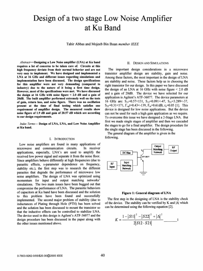 Design of A Two Stage Low Noise Amplifier at Ku Band | PDF | Amplifier ...