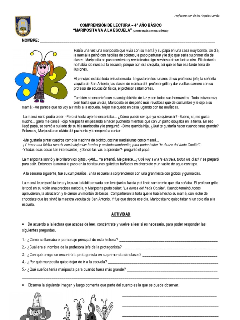 COMPRENSIÓN DE LECTURA PRIMER DÍA DE CLASES