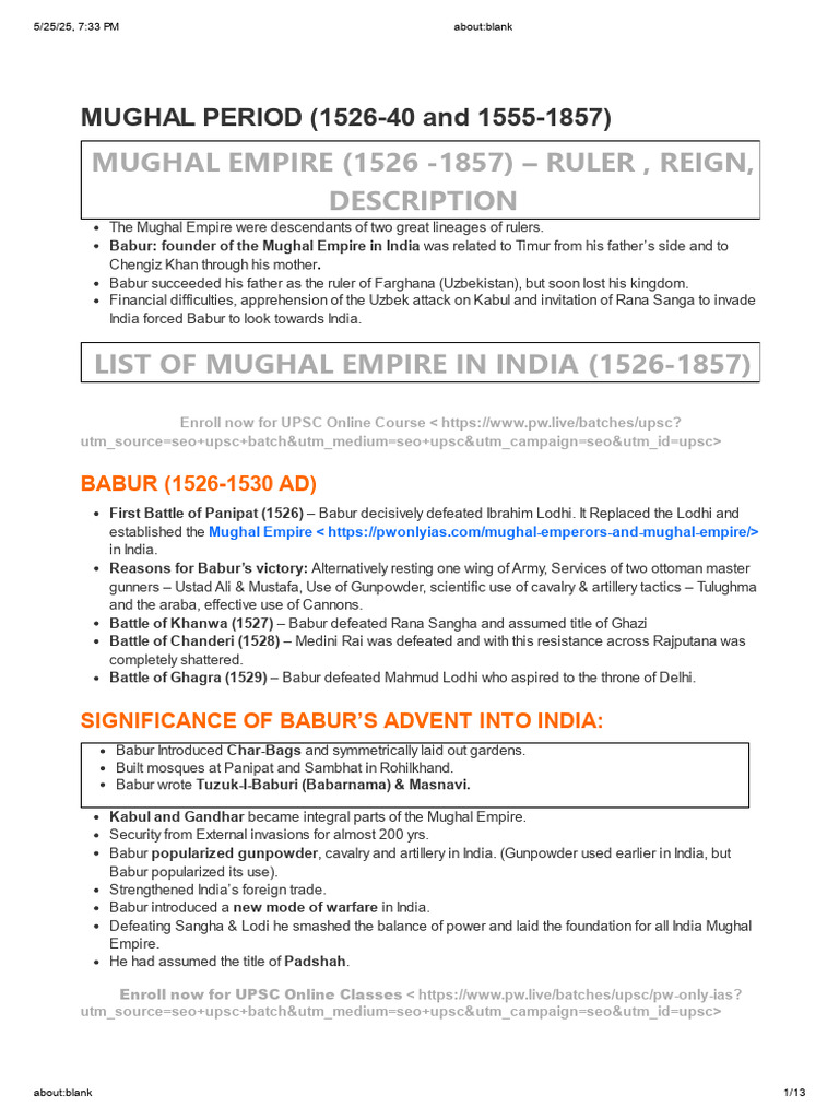 Overview of the Mughal Empire (1526-1857) | PDF | Mughal Empire