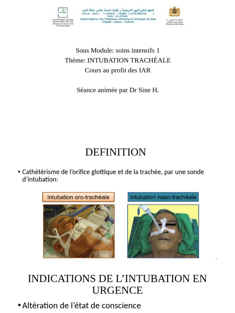 Indications et Protocole d'Intubation | PDF | Dispositif médical ...